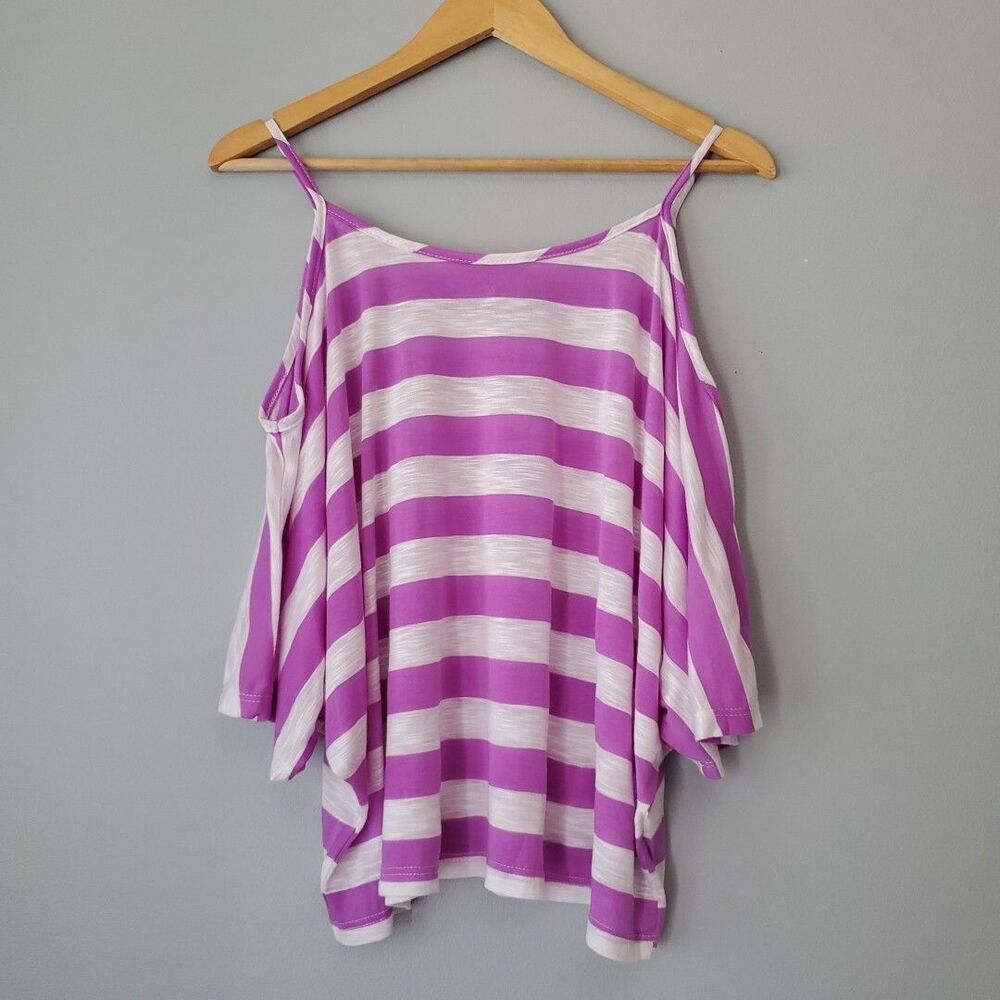 Paper Crane Purple White Striped  Off The Shoulder Linen Cropped Top Womens MED